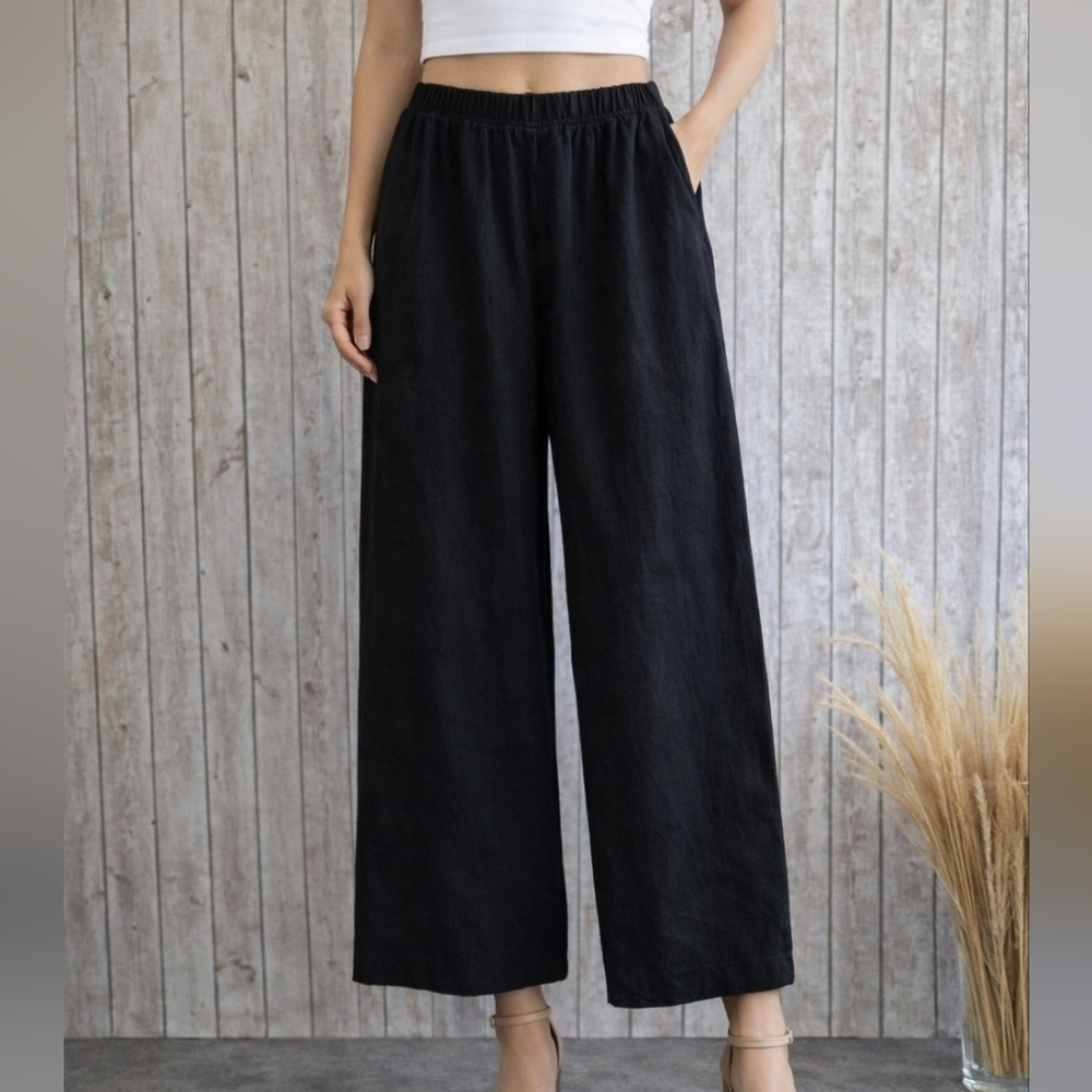 Women's LOVE TREE Black Wide Cropped Leg Pants M No Pockets
